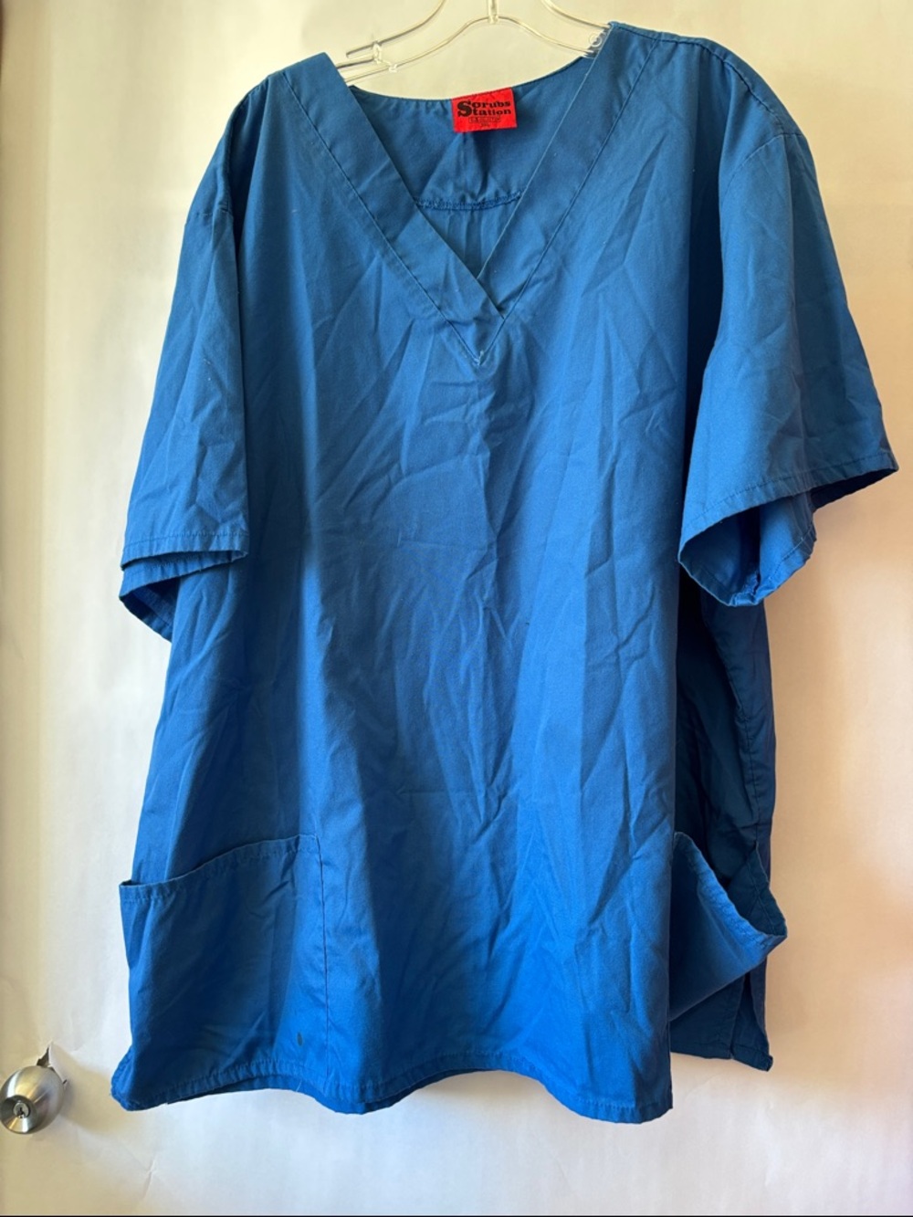 Men's Blue V-Neck Short Sleeve Scrub Top